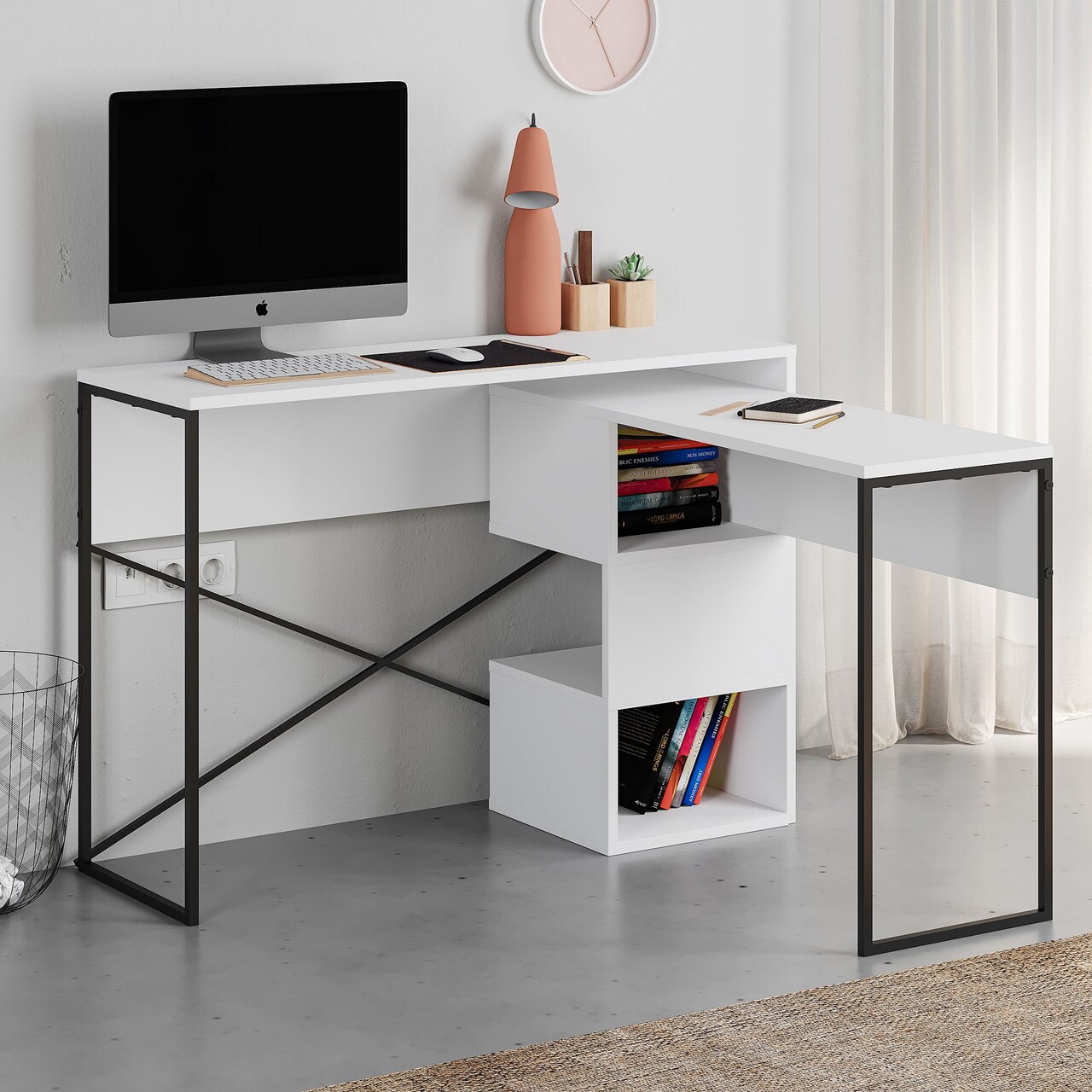 Birou, Hanah Home, Badau, 110x77x102.5 cm, Alb - imagine 6